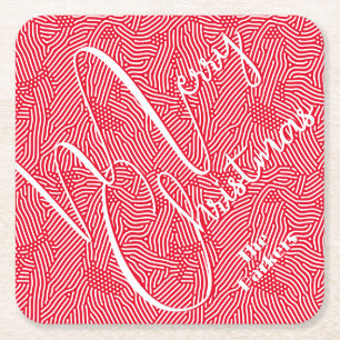 Merry Christmas Holiday Square Paper Coaster