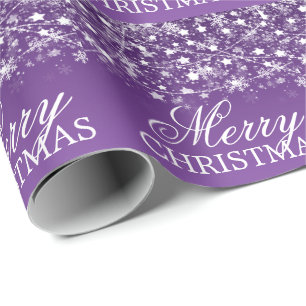 Merry Christmas Holiday String Lights Purple Wrapping Paper