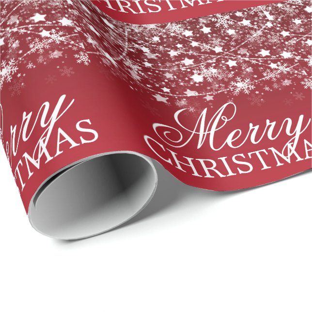 Merry Christmas Holiday String Lights Red Wrapping Paper (Roll Corner)