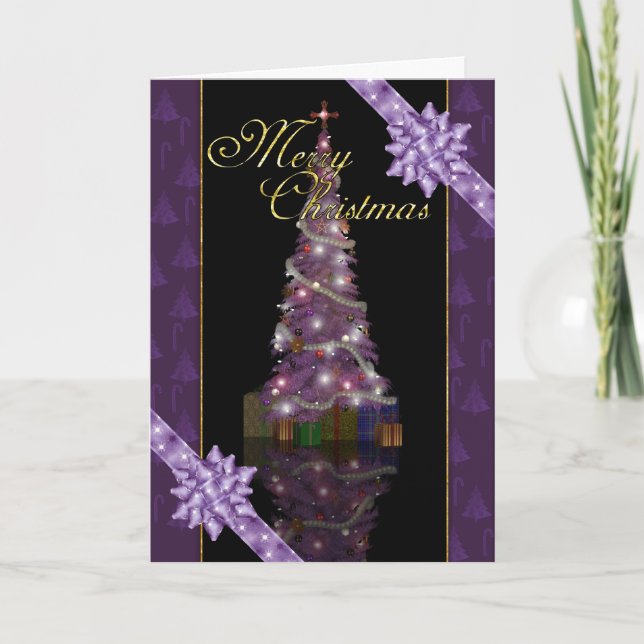 Merry Christmas - Holiday Tree And Lights Card (Front)