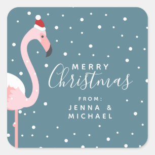 Merry Christmas Holiday Tropical Flamingo Square Sticker