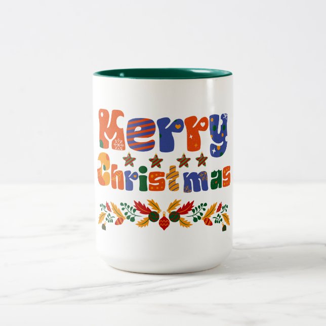  Merry Christmas Holiday  Two-Tone Coffee Mug (Center)
