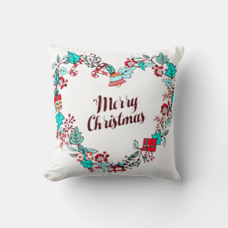 Merry Christmas Holiday Typography Heart Shape Cushion