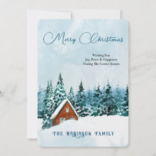 Merry Christmas Holiday Watercolor Winter Scape Card