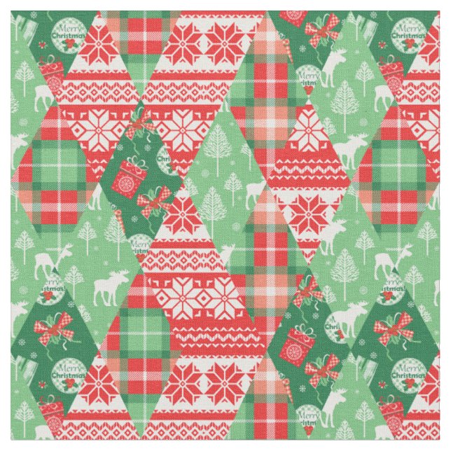 Merry Christmas Holiday Winter Pattern Fabric (Close Up)