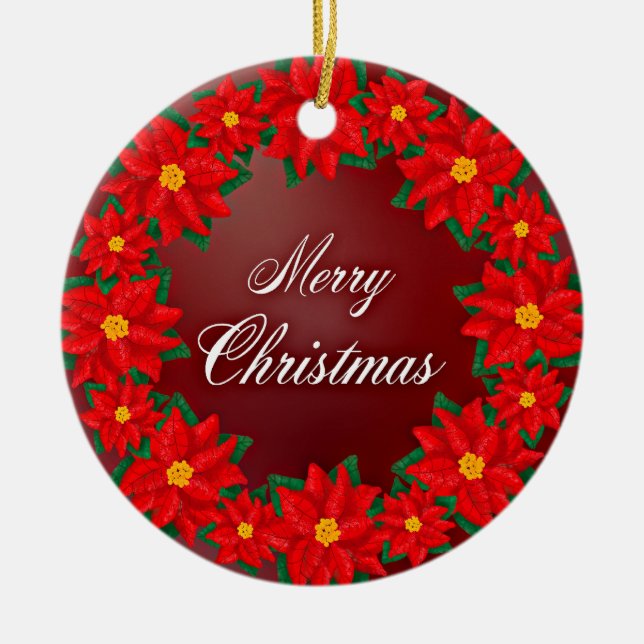 Merry Christmas Holiday Wreath Ceramic Tree Decoration (Front)