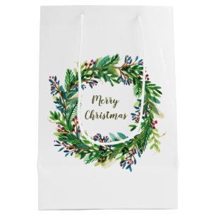 Merry Christmas Holiday Wreath Medium Gift Bag