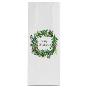 Merry Christmas Holiday Wreath Medium Gift Bag