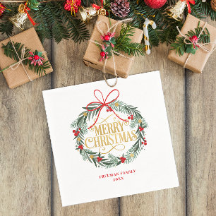 Merry Christmas Holiday Wreath Napkins