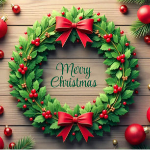 Merry Christmas Holiday Wreath  Postcard