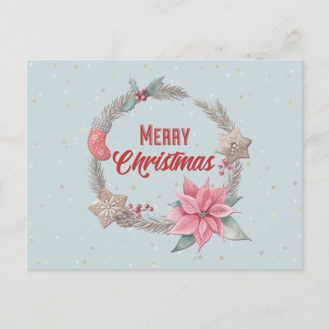 Merry Christmas Holiday Wreath Postcard (Front)