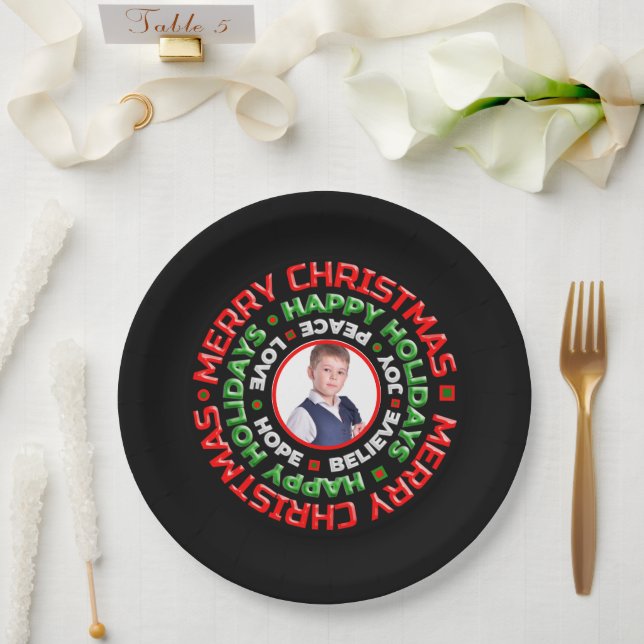 Merry Christmas Holidays Family Photo Personalise  Paper Plate (Wedding)