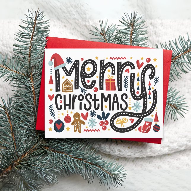 Merry Christmas | Holidays Greetings Card (Beautiful Lettering Merry Christmas with decoration)