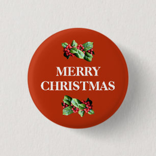 Merry Christmas holidays holly & berries 3 Cm Round Badge