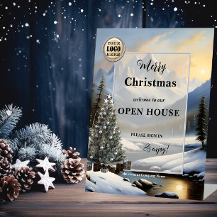Merry Christmas Holidays Logo Open House Pedestal Sign