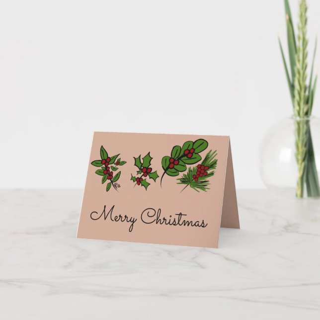 Merry Christmas Hollies Thank You Card (Front)