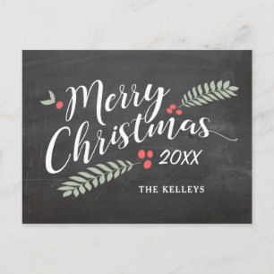 Merry Christmas, Holly and Berries Non-Photo Postcard