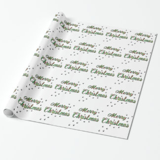 Merry Christmas Holly and Dog Paw Prints Wrapping Paper