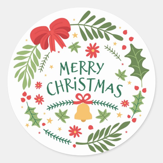 Merry Christmas Holly, Bells & Berries Sticker (Front)