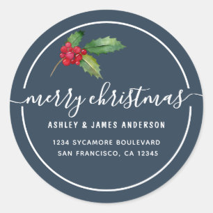 Merry Christmas Holly Berries New Address Classic Round Sticker
