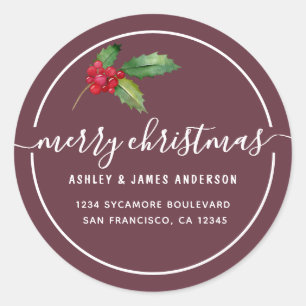 Merry Christmas Holly Berries New Address Classic Round Sticker