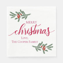 Merry Christmas- Holly berries, spruce