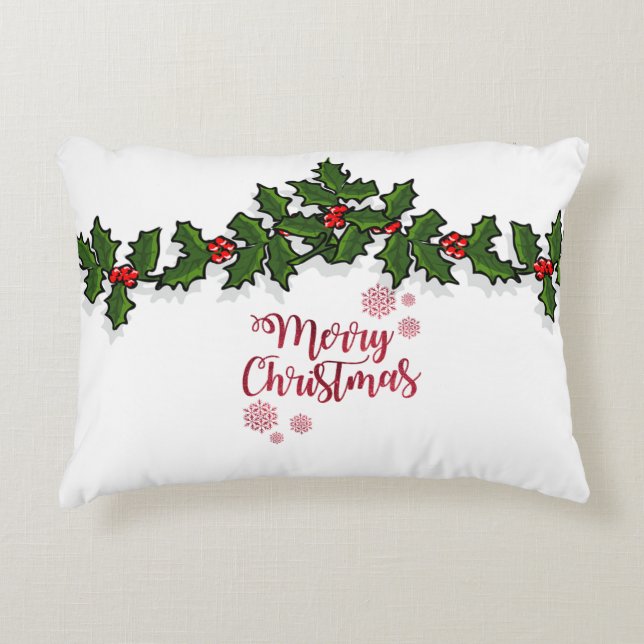 Merry Christmas,Holly Berry Branches -Personalised Decorative Cushion (Front)