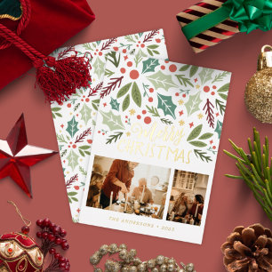 Merry Christmas Holly Berry Foliage Two Photo