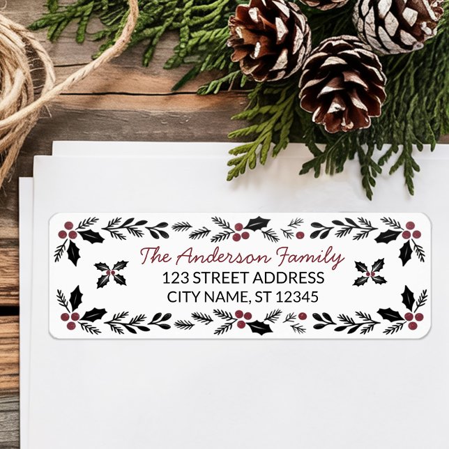 Merry Christmas Holly Berry Holiday Return Address (Creator Uploaded)