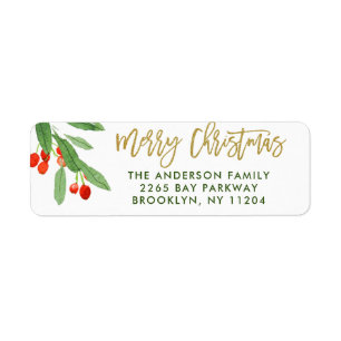 Merry Christmas Holly Berry Holiday Return Address