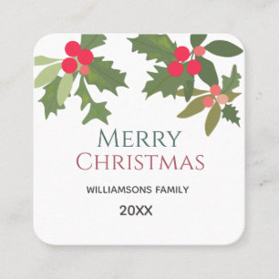 Merry Christmas holly berry holiday Square Business Card