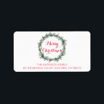 Merry Christmas Holly Berry Wreath Return Address Label<br><div class="desc">Merry Christmas holly berry wreath return address label for your holiday greeting cards. Customize with your family name.</div>