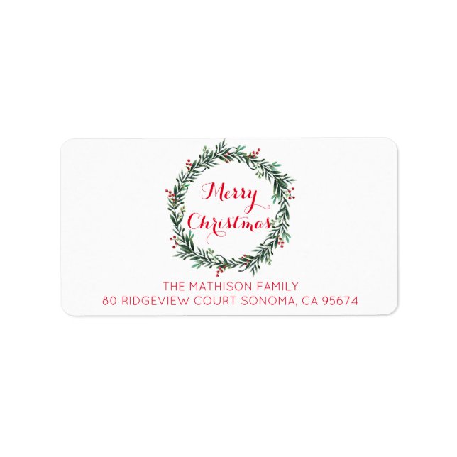 Merry Christmas Holly Berry Wreath Return Address Label (Front)