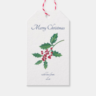 Merry Christmas Holly Blue Green Gift Tag