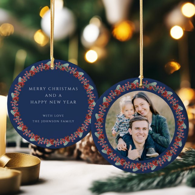 Merry Christmas Holly Botanical Photo Ceramic Tree Decoration (Merry Christmas Holly Botanical Photo Ceramic Ornament)