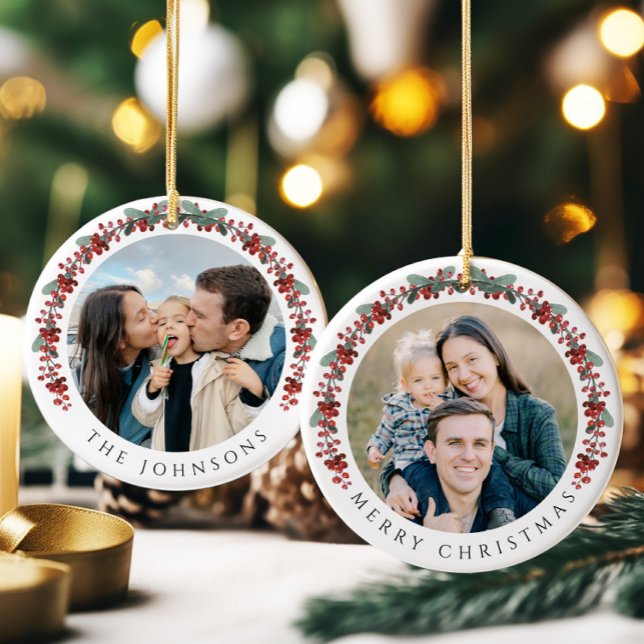 Merry Christmas Holly Botanical Photo Ceramic Tree Decoration (Merry Christmas Holly Botanical Photo Ceramic Ornament)