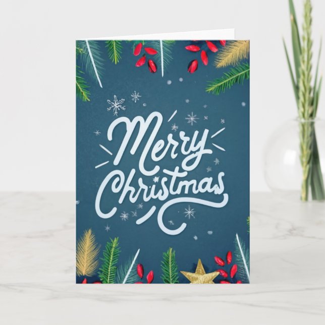 Merry Christmas holly branch botanical Thank You Card (Front)