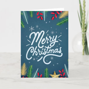 Merry Christmas holly branch botanical Thank You Card