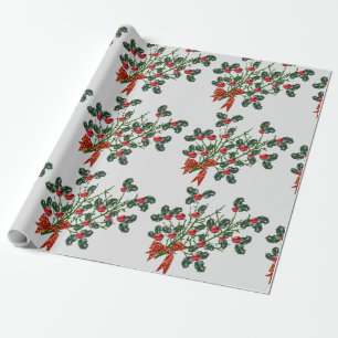 Merry Christmas Holly Branch Wrapping Paper
