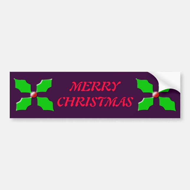 Merry Christmas Holly Bumper Sticker (Front)