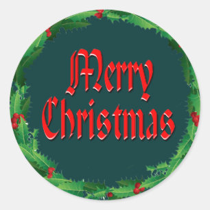 MERRY CHRISTMAS & HOLLY by SHARON SHARPE Classic Round Sticker