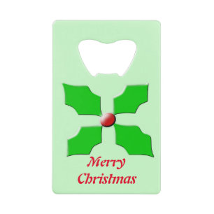 Merry Christmas Holly Custom Bottle Opener