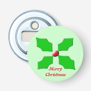 Merry Christmas Holly Custom Bottle Opener