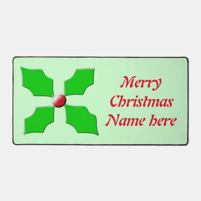 Merry Christmas Holly Custom Name Desk Mat (Front)