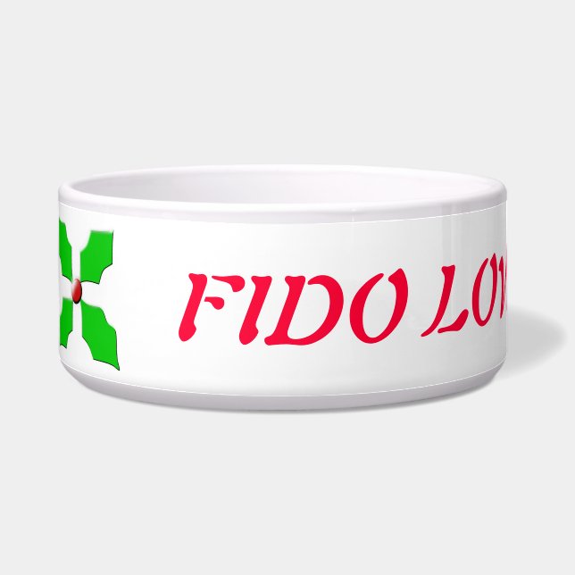 Merry Christmas Holly Customisable Dog Bowl (Left)