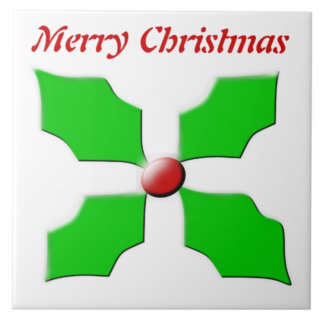 Merry Christmas Holly Customisable Tile (Front)