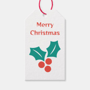 Merry Christmas Holly Family Name Red White Green Gift Tags