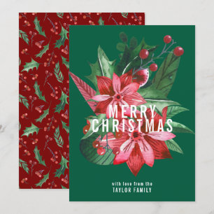 Merry Christmas Holly Flower Personalised Holiday Card