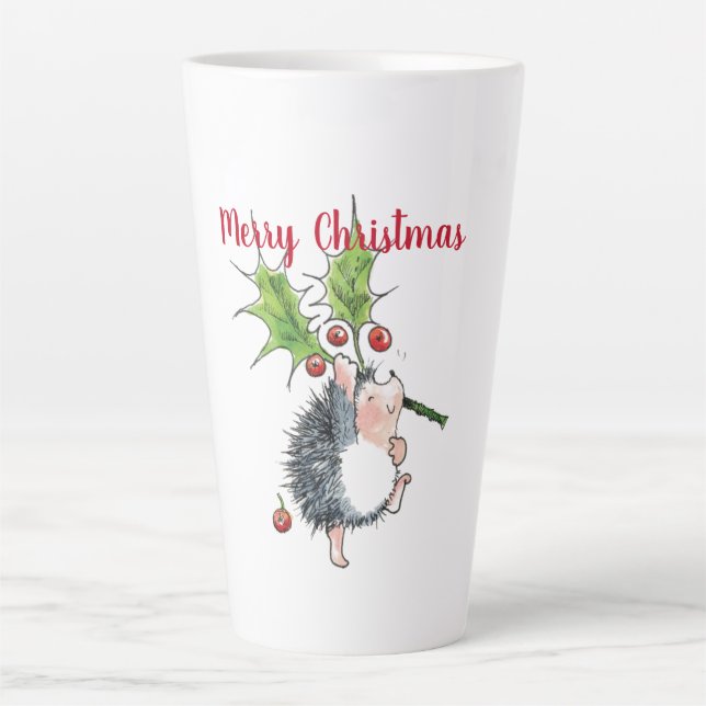 Merry Christmas Holly Hedgehog  Latte Mug (Front)