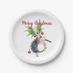 Merry Christmas Holly Hedgehog Paper Plate